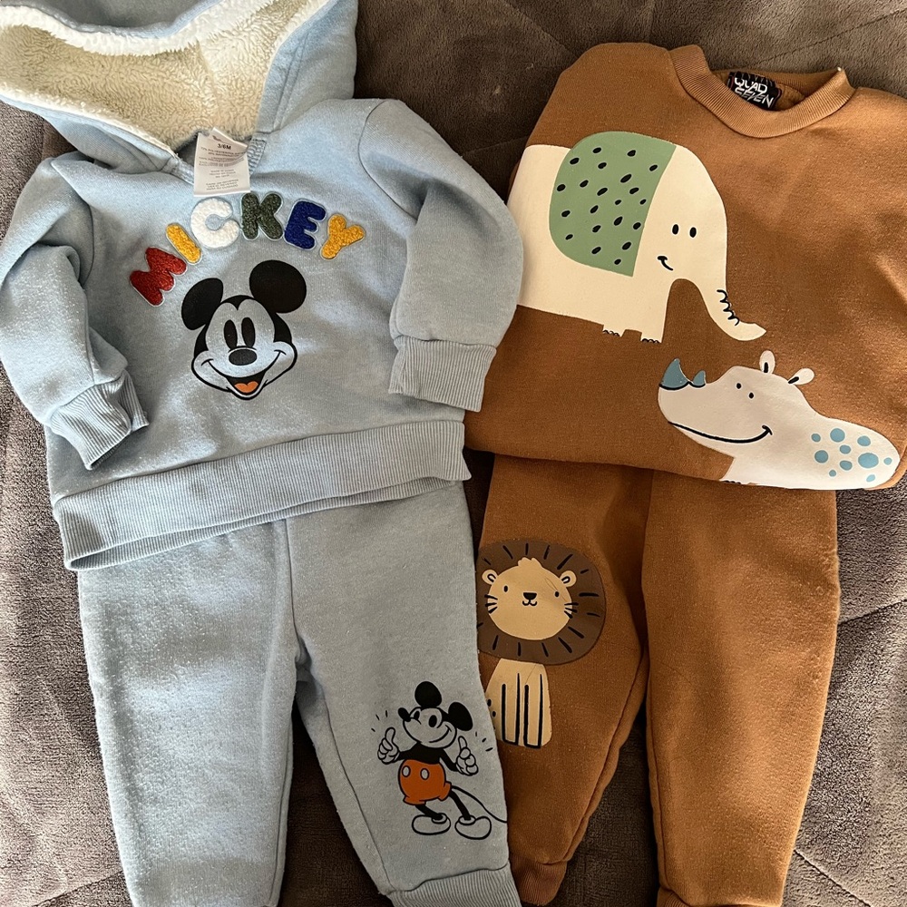 Disney Mickey Mouse and Safari Animal Baby  Sets- Blue and Brown